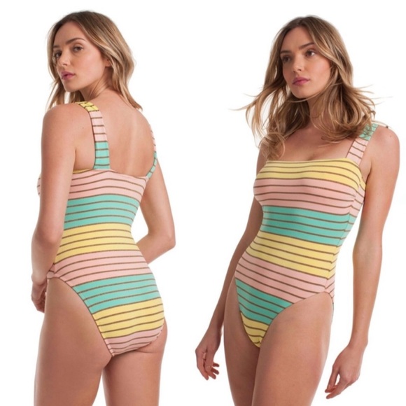 Trina Turk Lurex Stripe High Leg Maillot One Piece Multicolor Swimsuit - Picture 3 of 10